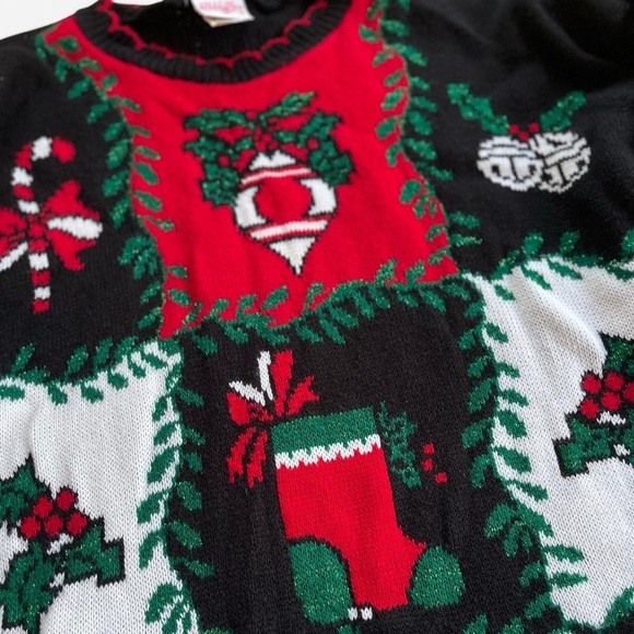 Vintage Holiday Time Acrylic Knit Red Black White Festive Christmas Sweater L - Picture 3 of 6